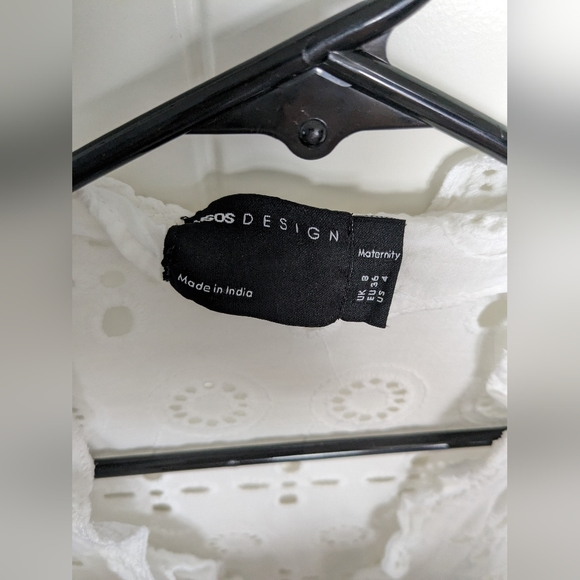 Maternity White Broderie Anglaise Cut Out Long sleeve Babydoll Dress - Picture 9 of 10